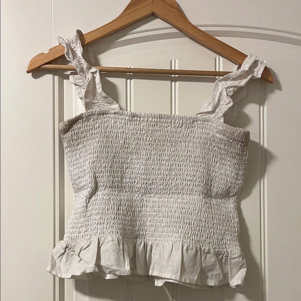 White Smocked Ruffle Strap Top